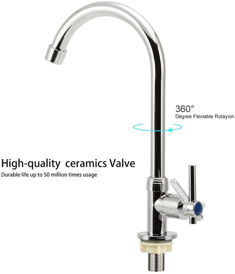 Cold Water Faucet Only, High Arc Single Handle One Hole Cold Faucet with Water Supply Hose for Kitchen Bar Outdoor