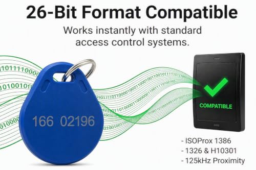 25pcs - 26 Bit Proximity Key Fobs - Read Only - Compatable with 26-bit Wiegand ISOProx 1386 1326 H10301 Formatted Readers Blue