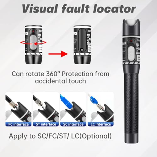 Moocci Visual Fault Locator Fiber Optic Cable Tester Meter Kit with FC Male to LC Female Adapter - Fiber Optic Tools Tester Detector for LC/FC/SC/ST, Network Cable Test - White