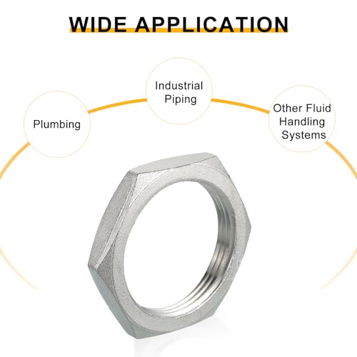 uxcell 3Pcs Cast Pipe Fitting Hex Locknut, 304 Stainless Steel Hex Lock Nut PT 1-1/2" Female Thread for Plumbing Fixed, Water Broom and Undercarriage Cleaner, 2.28"x0.39"(ODxT) 1-1/2" 3