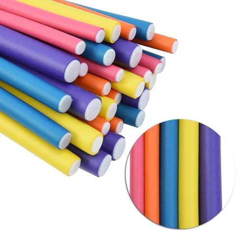 30 Pieces Flexi Curling Rods 9.45 Inch Bendy Foam Curler Rollers No Heat Hair Curlers for Medium and Long Hair Sleeping Overnight (5 Colors) 1 count (Pack of 30)