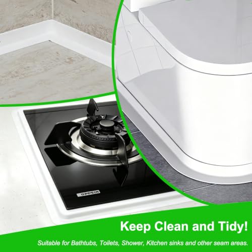 2.36" * 10.5' Kitchen & Bath Tape Caulk Strip Widened Upgraded Acrylic Glue PVC Self Adhesive Waterproof Caulking Tape, Decorative Sealant Trim for Kitchen Sink Toilet Bathtub (White 2PCS)