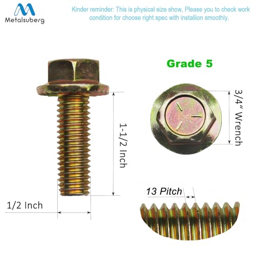 1/2" x 1-1/2" Flange Serrated Hex Bolt by Color Zinc Plated, Alloy Steel,Grade 5.(10pcs Pack) by Metalsuberg 1/2" x 1-1/2" 10pcs 10