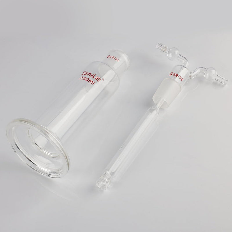 stonylab Drechsel Bottle for Gas Washing, Borosilicate Glass Gas Washing Bottle with Standard 29/32 Joint and 8 mm Serrated Hose, 250 ml 8.5 Ounces