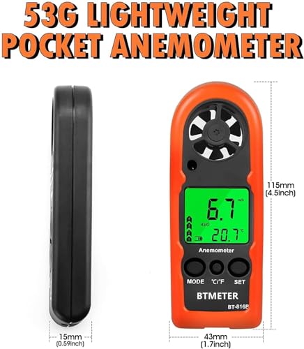 BTMETER Anemometer Handheld Wind Speed Meter BT-816B (Range: 0.2–67 MPH) Orange