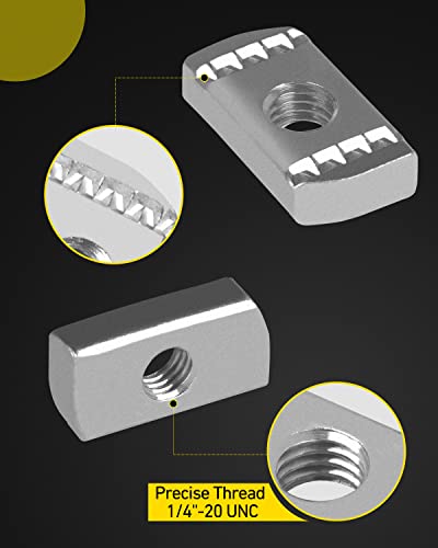 Nylon Channel Squeeze Nut with Strut Nuts, 1/4''-20 Strut Channel Nuts for Unistrut Channel, Thickened Zinc Plated Nuts for Solar Panels Mounting
