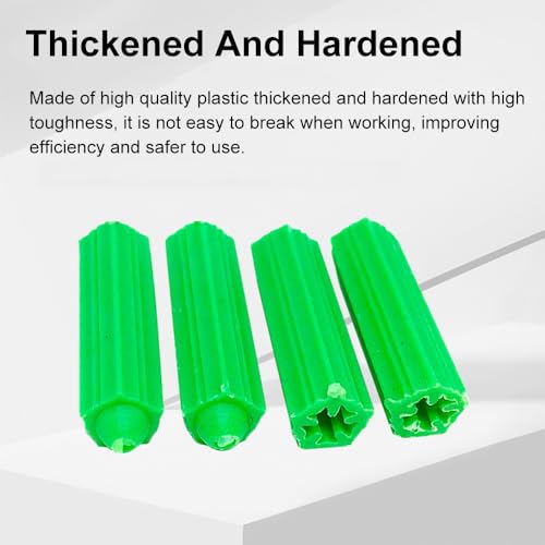 TopHomer 200Pcs M8 Green Plastic Drywall Screw Anchor Plugs, Expansion Fixings for Porous Bricks, Aerated Concrete, and Wall Materials