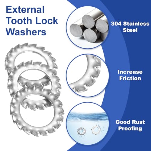 uxcell 100 Pcs 304 Stainless Steel External Tooth Lock Washers, M12 Star Locking Washer Serrated Washer for Screw Bolt Mechanical Equipment Fasteners, Silver