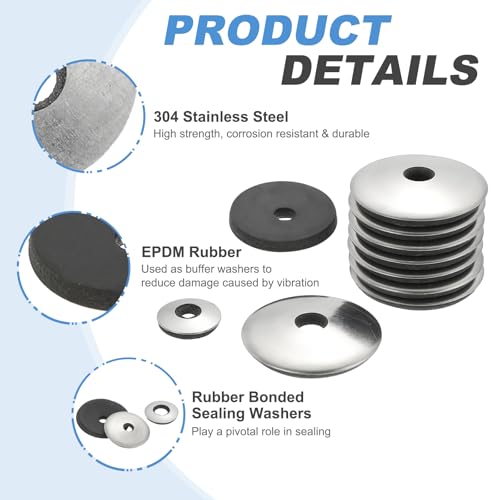 MECCANIXITY 70Pack Stainless Steel EPDM Bonded Sealing Washers, #12 x 1-3/16" Neoprene Cushioning Washer Gasket for Screws Bolts Machinery (M5.5x30mm) #12 x 1-3/16"(M5.5x30mm) 70