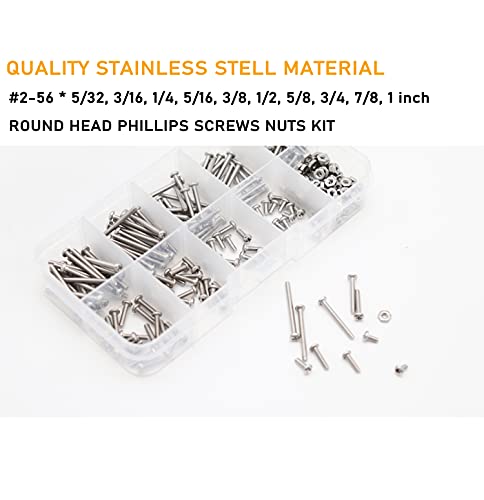 300pcs 2-56 Pan Phillips Machine Screws Hex Nuts Assortment Kit,5/32" 3/16" 5/16" 1/4" 3/8" 1/2" 5/8" 3/4" 7/8" 1", 304 Stainless Steel #2-56 300pcs