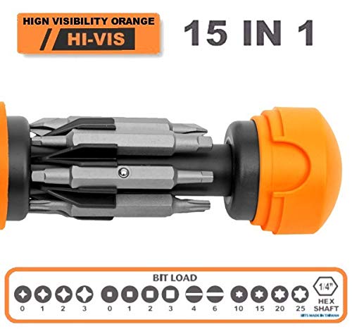 Megapro Hi Vis Original Multi Bit Screwdriver 15 in 1 High Visibility Orange USA 151HVO