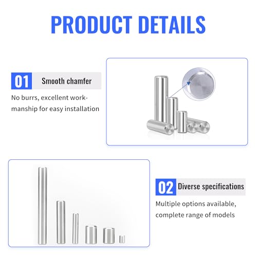 250Pcs Stainless Steel Dowel Pins - Shelf Brackets, Pegs, Hardware for Bunk Bed Replacement, DIY Shelving, Cabinet Supports (M2/M2.5/M3/M4/M5) M2/M2.5/M3/M4/M5