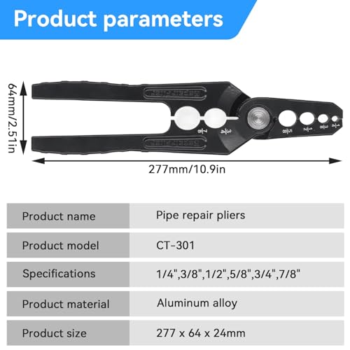 Copper Tube Rounder, Manual Pliers Tool Flat Tube Repairer Pliers Copper Pipe Rounder with 6 Hole Fits 1/4" 3/8" 1/2" 5/8" 3/4" 7/8" Pipes