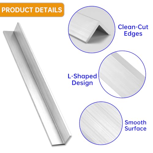 6061 T6 Aluminum Angle Stock,12" 1x1x1/4 Inch 90° Extrusion, 2 Pack 1inch 12 Inches