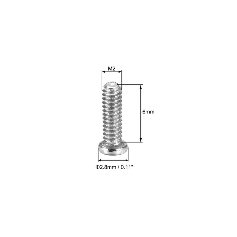 uxcell M2x6mm Phillips Screw Fastener Silver Tone 2.8mm Dia Screw Head for Laptop PC TV Fan Switch 50pcs