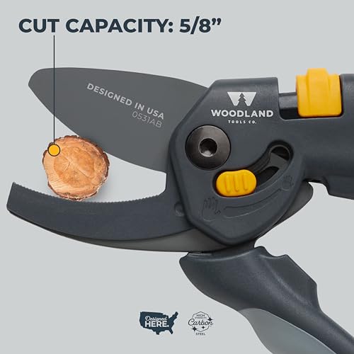 Woodland Tools Co. Heavy Duty Anvil Pruning Shears – 5/8" Cut Capacity, High Carbon Steel Blade, Internal Spring, Adjustable Grip Slider, Garden Pruner for Dry Branches, Stems, and Dead Growth Heavy Duty Anvil Pruner