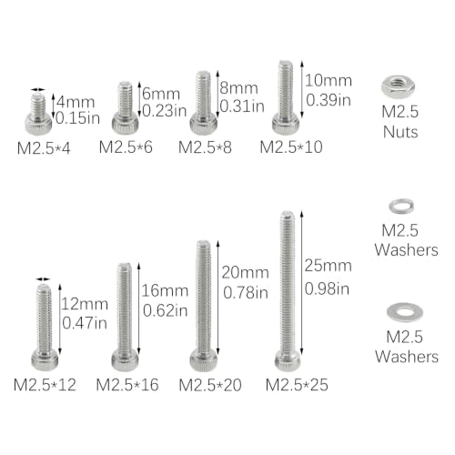 RLECS 460PCS 304 Stainless Steel M2.5 Hex Socket Cap Screw Set for Furniture Repair Precision Instruments Electronic Goods Lighting Fittings and Lock