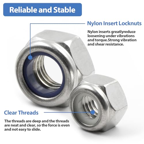 348Pcs SAE(#6-1/2) &Metric(M3-M12) Stainless Nylon Lock Nuts Assortment Kit SAE and Metric Assortment; 348pcs Silver