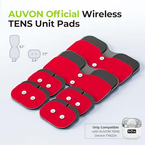 AUVON Wireless TENS Unit Electrode Pads 12 Pcs, 2 Sizes, Latex-Free Red