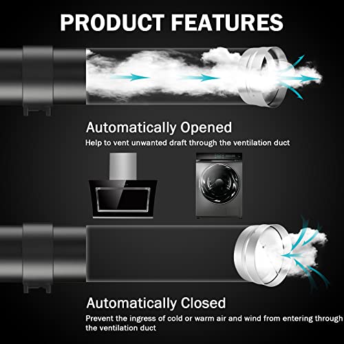 4 Inch Draft Blocker Backdraft Damper Duct Draft Stopper One-Way Airflow Ducting Insert Backflow Preventer Inline Fan Vent Deflector 4 Inch Silver