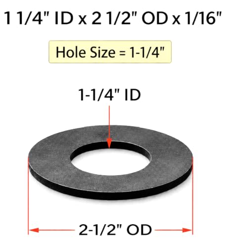 1-1/4" ID x 2-1/2" OD x 1/16" EPDM Rubber Flat Washers, 10 Pack, Non-Conductive, Vibration Isolation for HVAC, Electrical & Industrial Repair 10 Pack