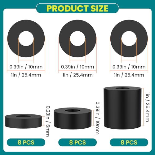 24Pcs 3 Sizes Multi-Purpose Rubber Spacers Kit 25*10*25mm