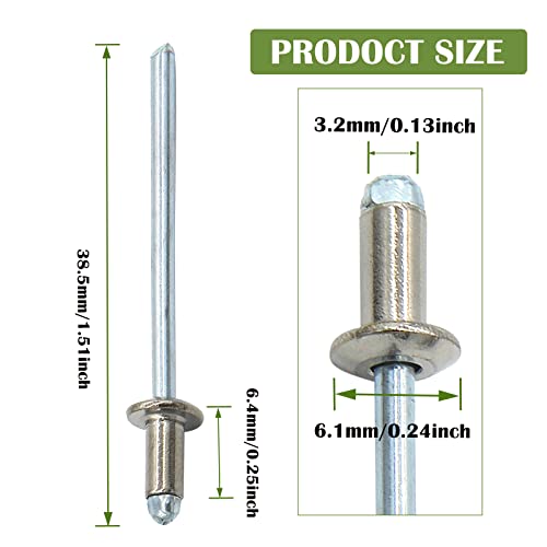 Piutouyar 100Pcs 1/8" x 1/4" Stainless Steel Pop Rivets Assortment, 3.2x6.4mm Dome Head Blind Rivets Metal Boat Rivet for Kayak, Canoe (Pack of 3) 1/8" x 1/4" (Pack of 3) Silver