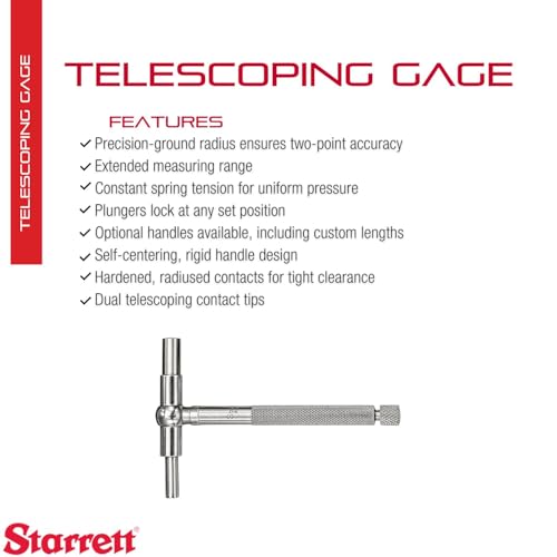 Starrett Telescoping Gage, 1-1/4"-2-1/8" Range, 2-3/8" Handle Length