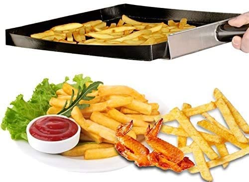 Firsmat Solid PTFE Cooking Basket For Speed Ovens,Quick Oven Basket Tray For Chips Chicken Wings Sub Roll Bread Heating Non Stick PTFE BBQ Tray 11.8x13.8x1 inches