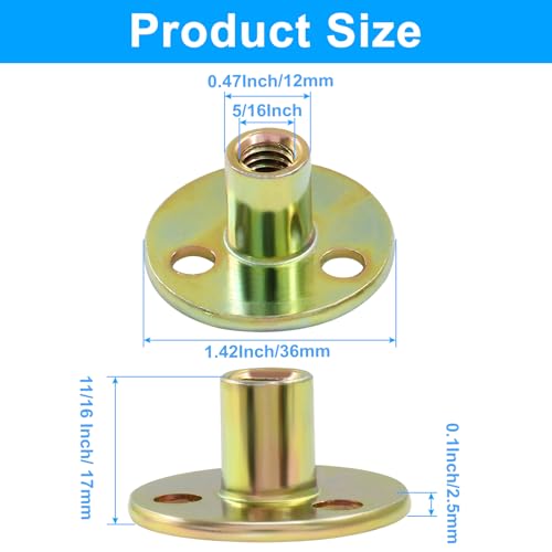 Hordion 24Pcs 5/16"-18 Carbon Steel T Nuts, Round Base Plate Nut 5/16"-18, 24pcs