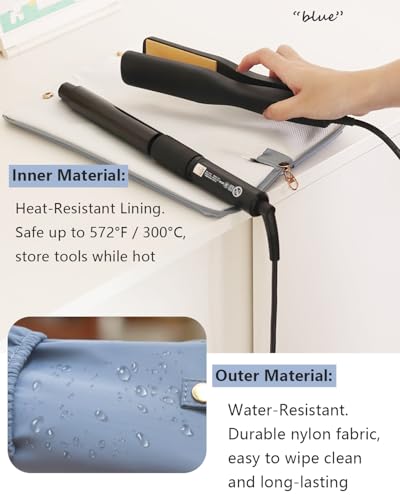 Holder & Mat for Hot Tools, Curling Iron Flat Iron Heat Resistant Hair Tools Travel Bag - Ideal for Home, Travel, Gift (Blue 2 Pack) Blue 2 Pack