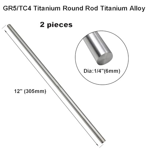12" Length Titanium Rod 1/4" Dia(6mm),Titanium Alloy Round Rod GR5 Metal for Model Plane Cars Ship DIY Craft Metal Working (2 Pcs) Dia 1/4" 2