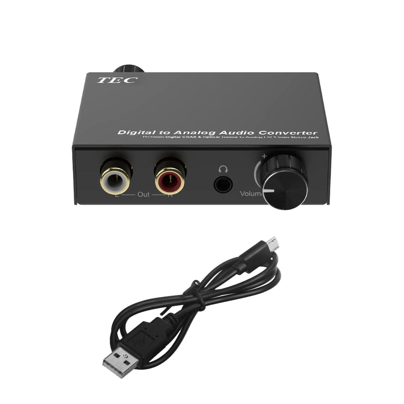 TEC TDACVT-01 Digital-to-Analog Audio Converter (DAC) with Volume Control – Supports 192kHz/24bit, Optical (SPDIF) & Coaxial Input to RCA & 3.5mm Output, Hi-Fi Home Audio Adapter