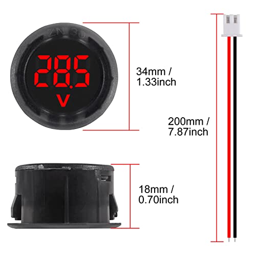 5PCS DC 4-100V LED Digital Display Circular Two-Wire Voltmeter DC Digital Voltmeter Head Display Reverse Connection Protection Red