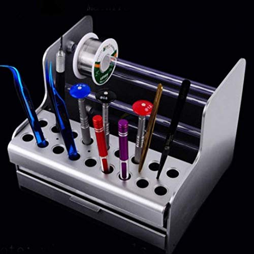 ASHATA Phone Repair Tool Holder Storage Box DIY Tools Box with Small Holes (for Screwdriver, Welding Oil, Knife) & Drawer (for Small Objects) for Mobile Phone Tablet and Others Repairing