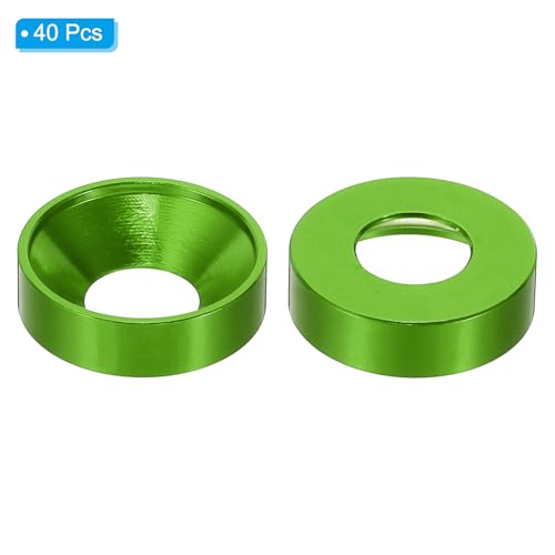 PATIKIL M8 Finish Countersunk Washer, 40pcs Anodized Aluminum Alloy Flat Cup Head Screw Gasket Bolt for Mechanical Accessories Parts DIY Models, Green 40