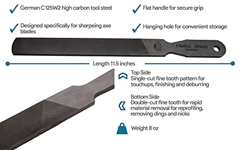 1844 Helko Werk Germany Dual Sided Axe Sharpening File - Axe Sharpener Metal File single-cut and cross-cut hand file (Compact + Heavy Set) Compact + Heavy Set