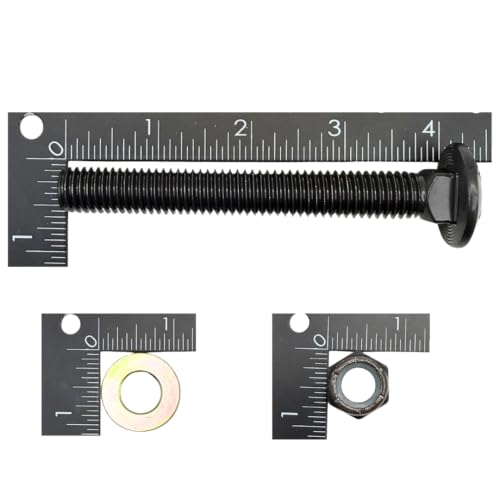 1/2"-13 x 4 Grade 8 Carriage Bolts (4-Pack) – Heavy-Duty Coarse Thread Bolts with Washers and Nylon Lock Nuts – Round Head Square Neck SAE J429 4.0" Plain Black Finish Bolts, Washers, Nuts