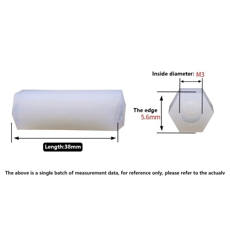 XunLiu M3X38mm White Nylon Hex Standoff Spacer - Pack of 100 M3X38