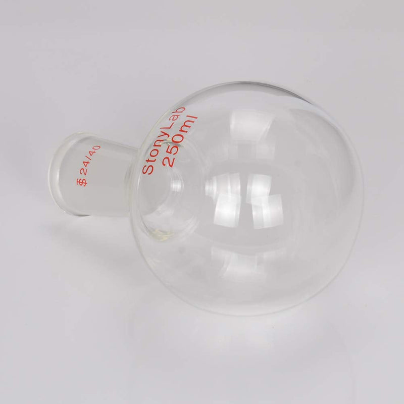 StonyLab Glass 250ml Short Neck Round Bottom Flask, Borosilicate Glass Single Neck Heavy Wall Flask RBF with 24/40 Standard Taper Outer Joint - 250ml 250 ml