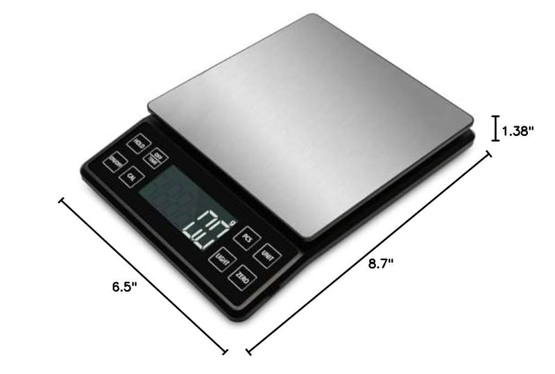 NEXT-SHINE Food Kitchen Scale 11lb, 0.1g/0.01oz Precise Graduation Rechargeable Digital Scale with Nine Units Large Tray Stainless Steel Platform LCD Display for Meal Prep Cooking Baking Black