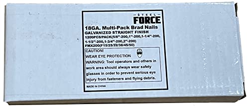 Steel Force FMX200 18 Gauge Brad Nails Mixed 5/8",1",1-1/4",1-1/2",1-3/4",2", 200-Count each size, 1,200-Pack