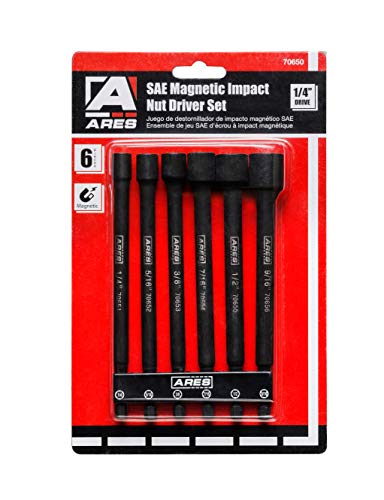 ARES 70650 6-Piece SAE Magnetic Impact Nut Driver Bit Set 6pc SAE Magnetic Impact Nut Driver Set