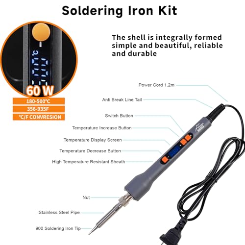 60W Digital Soldering Iron Heat Set Insert Tool Kit, Adjustable Temp 180-500℃ LCD Display, Extra Heat-Set Insert Tips, Threaded Inserts for Plastic & 3D Printing, Brass Inserts Hardware Set L300