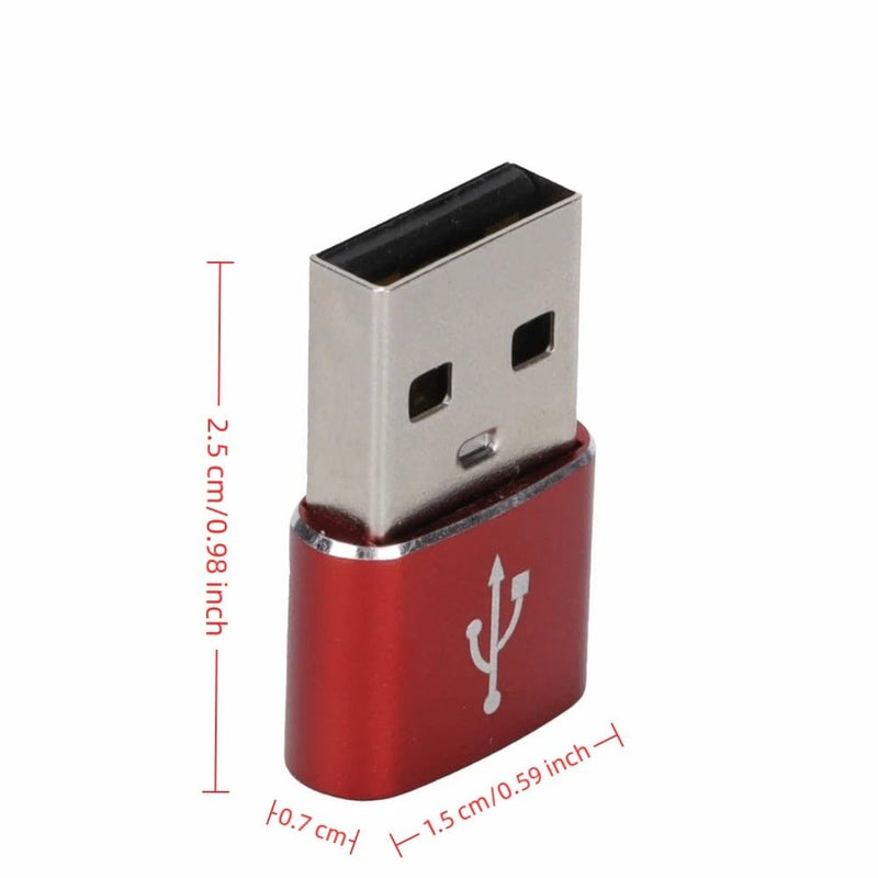 3 Pack USB 2.0 Male to USB-C Female Adapter, Aluminum Alloy Type-C Converter for Laptop, Phone, Tablet, Flash Drive(Red) Red
