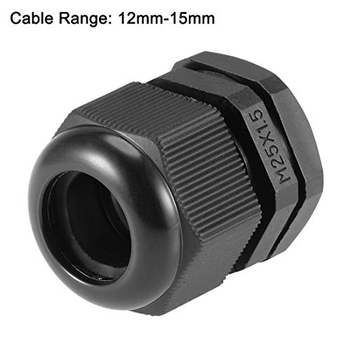 uxcell M25x1.5 Cable Gland 12mm-15mm Wire Hole Waterproof Nylon Joint Adjustable Locknut with Washer Black 10pcs (Pack of 2) M25 (Pack of 2)