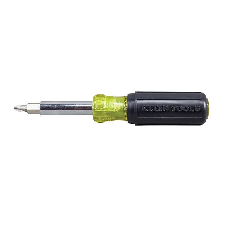 Klein Tools 32596 Multi-Bit Screwdriver /Nut Driver, Magnetic 8-in-1 HVAC Slide Drive Tool with Hex, Phillips, Schrader Bits, Nut Drivers