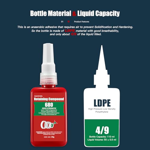 ESKONKE Retaining Compound Green 680 Sleeve Retainer High Strength Cylindrical Metal Components Assemblies Locking and Sealing Anaerobic Glue 1.69 Oz/50 ml