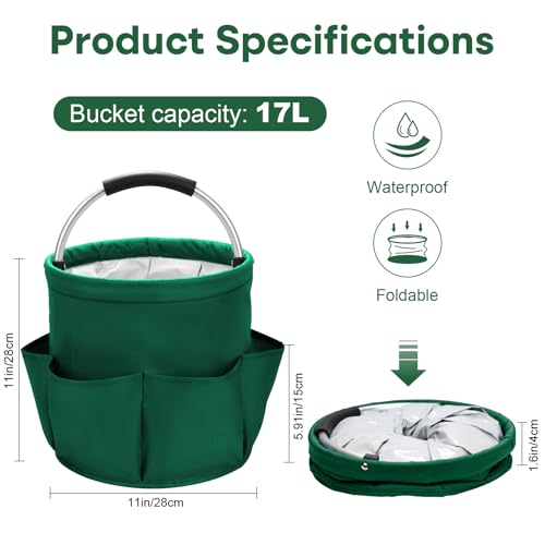 17L Foldable Waterproof Storage Basket with 6 Pockets,Dark Green 17L Dark Green