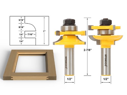 YONICO Cabinet Door Rail and Stile Router Bits Set 2 Bit Round Over 1/2-Inch Shank 12238